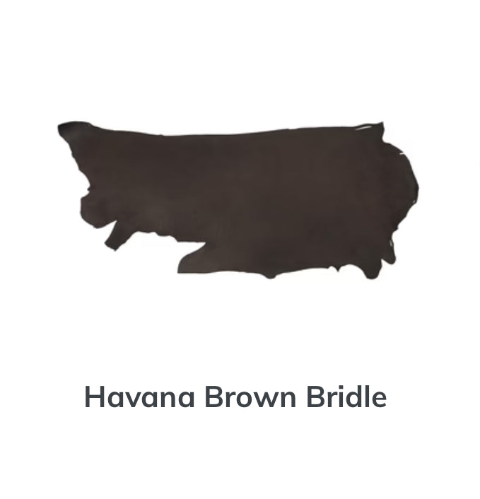 Outline of a full hide of Havana brown bridle leather, featuring a dark, reddish-brown tone. Displayed on a white background.