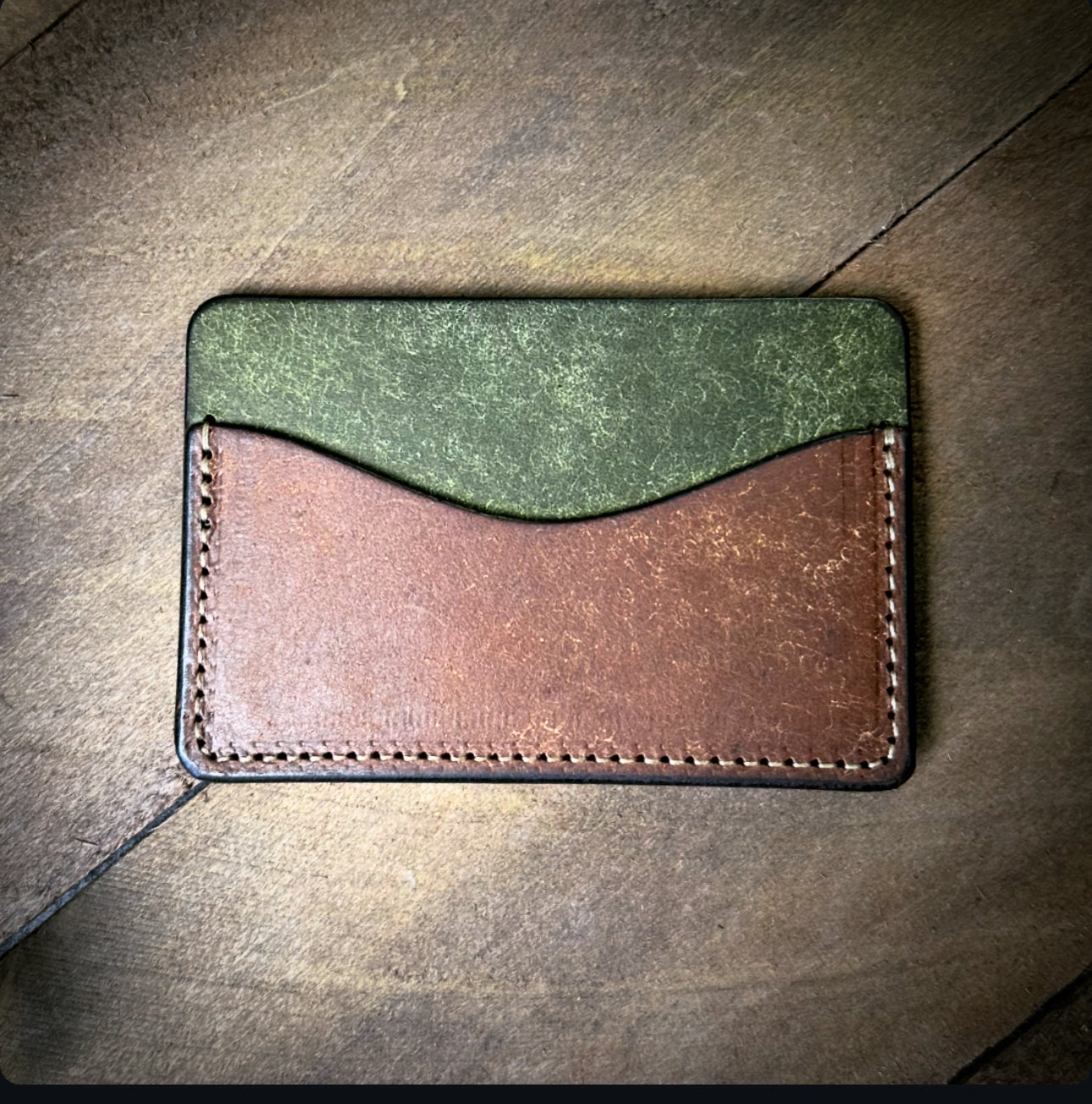 Backside of minimalist slim leather card wallet