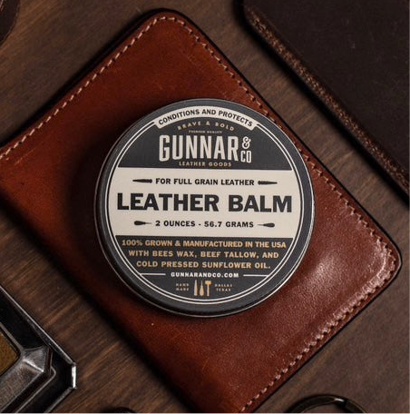 Leather balm made in Texas for conditioning and protecting full grain leather by Gunnar & Co.