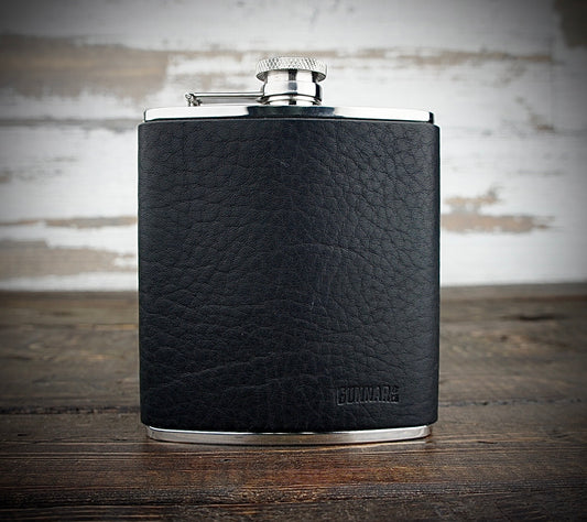 Black pebbled Leather Wrapped Flask