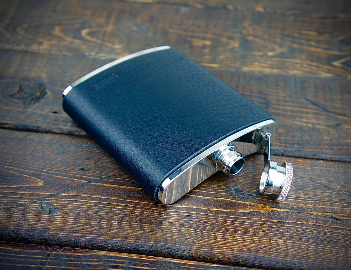 Black pebbled Leather Wrapped Flask