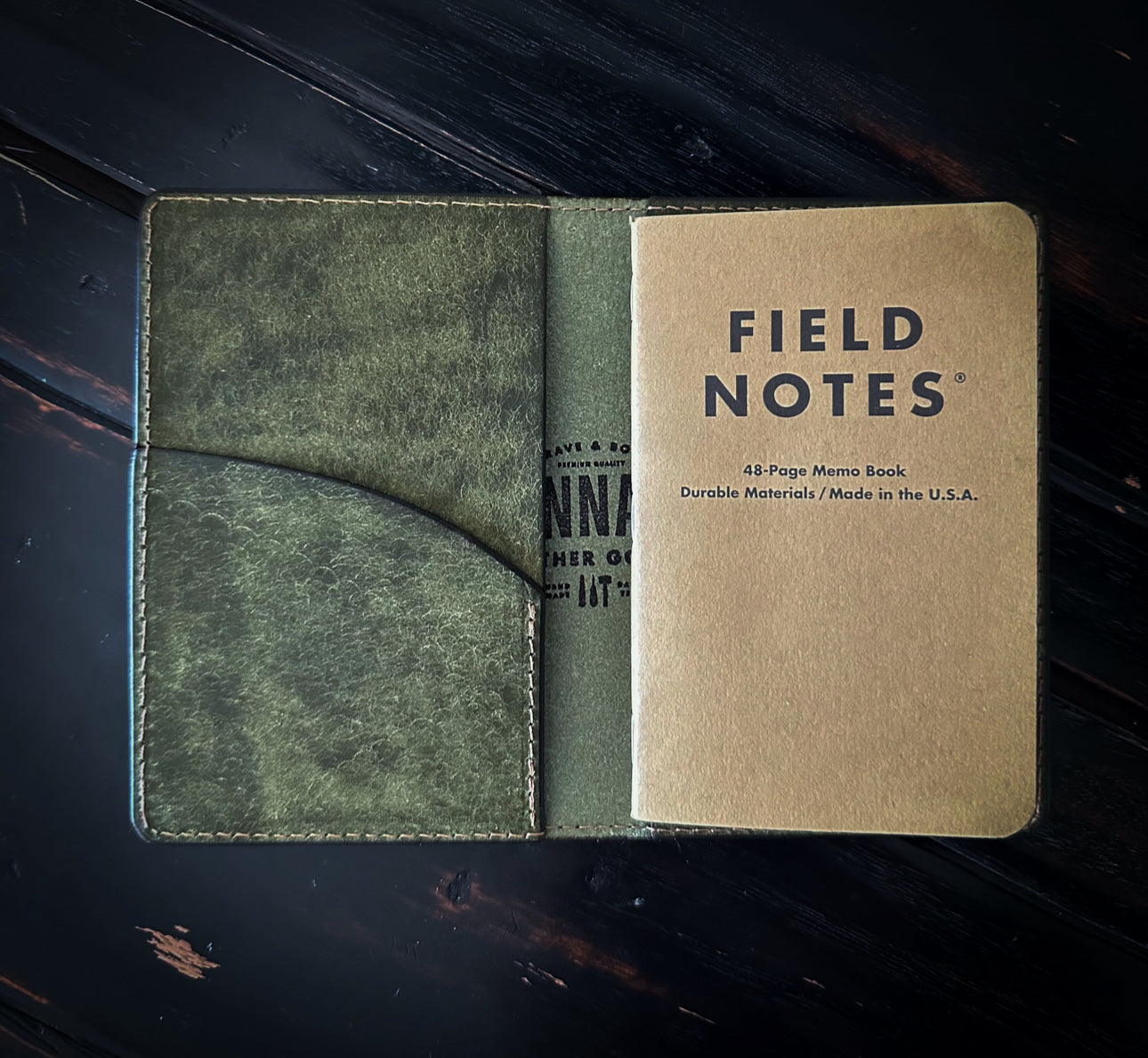 Handcrafted olive leather Field Notes cover by Gunnar & Co. – made in Texas