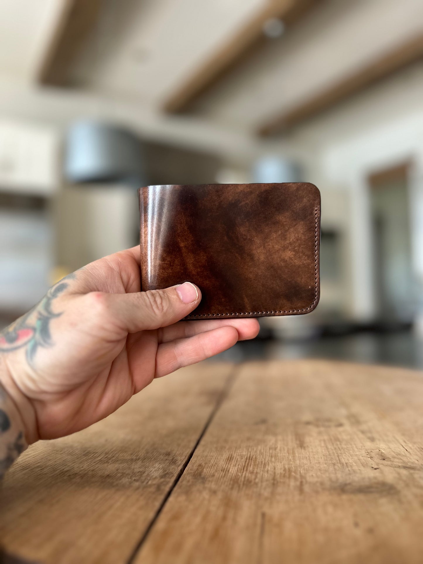 Marbled shell cordovan billfold wallet